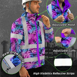 Hi Vis Jacket Waterproof Reflective Tapes Gradient Blue Violet Custom Name Safety Workwear For Workers, Truckers, Operators