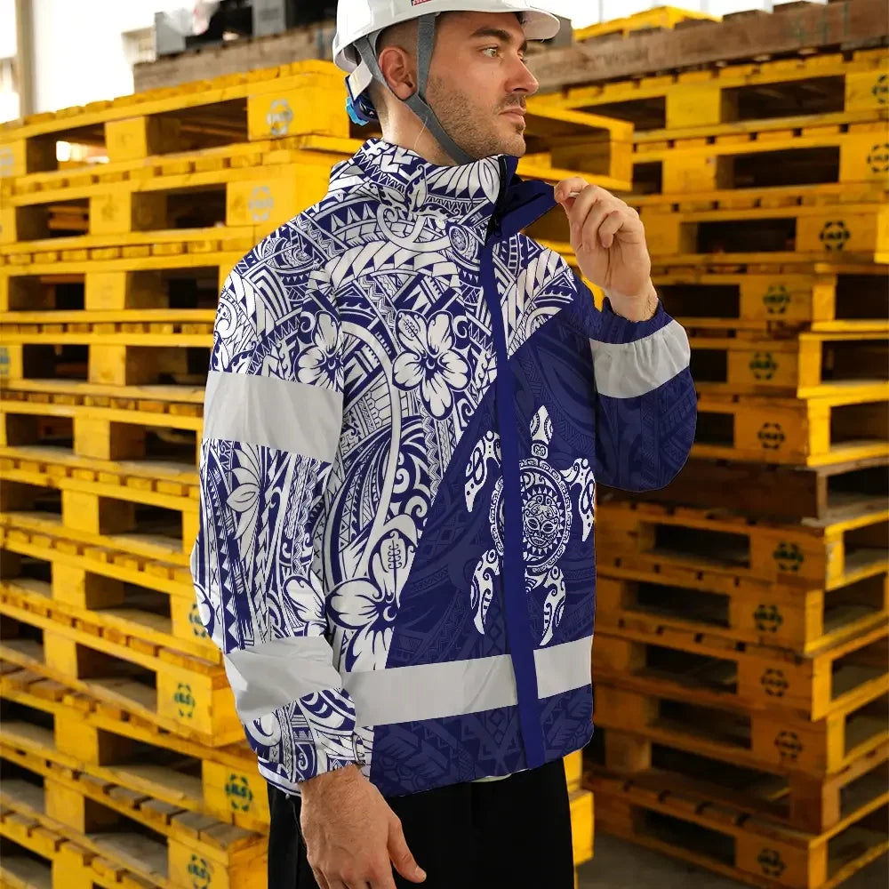 Hi Vis Jacket Waterproof Reflective Tapes Gradient Turtle Hawaiian Polynesian Tribal Custom Name
