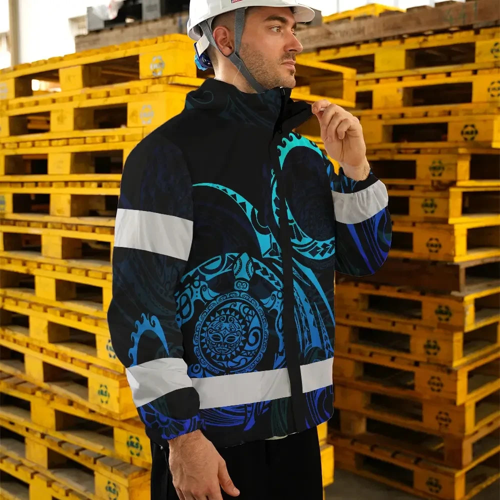 Hi Vis Jacket Waterproof Reflective Tapes Gradient Turtle Hawaiian Polynesian Tribal Custom Name
