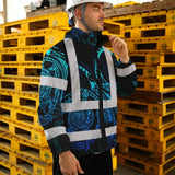 Hi Vis Jacket Waterproof Reflective Tapes Gradient Turtle Hawaiian Polynesian Tribal Custom Name Safety Workwear For Workers, Truckers, Operators