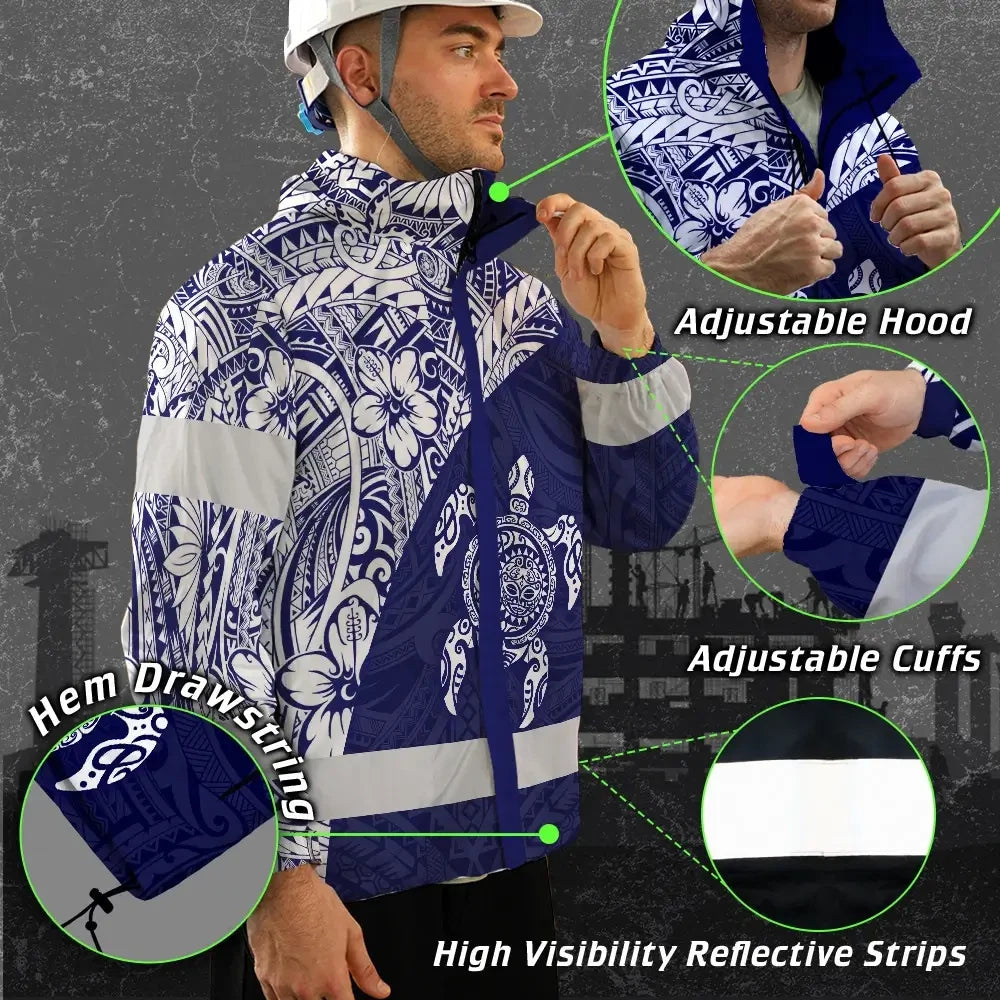 Hi Vis Jacket Waterproof Reflective Tapes Gradient Turtle Hawaiian Polynesian Tribal Custom Name