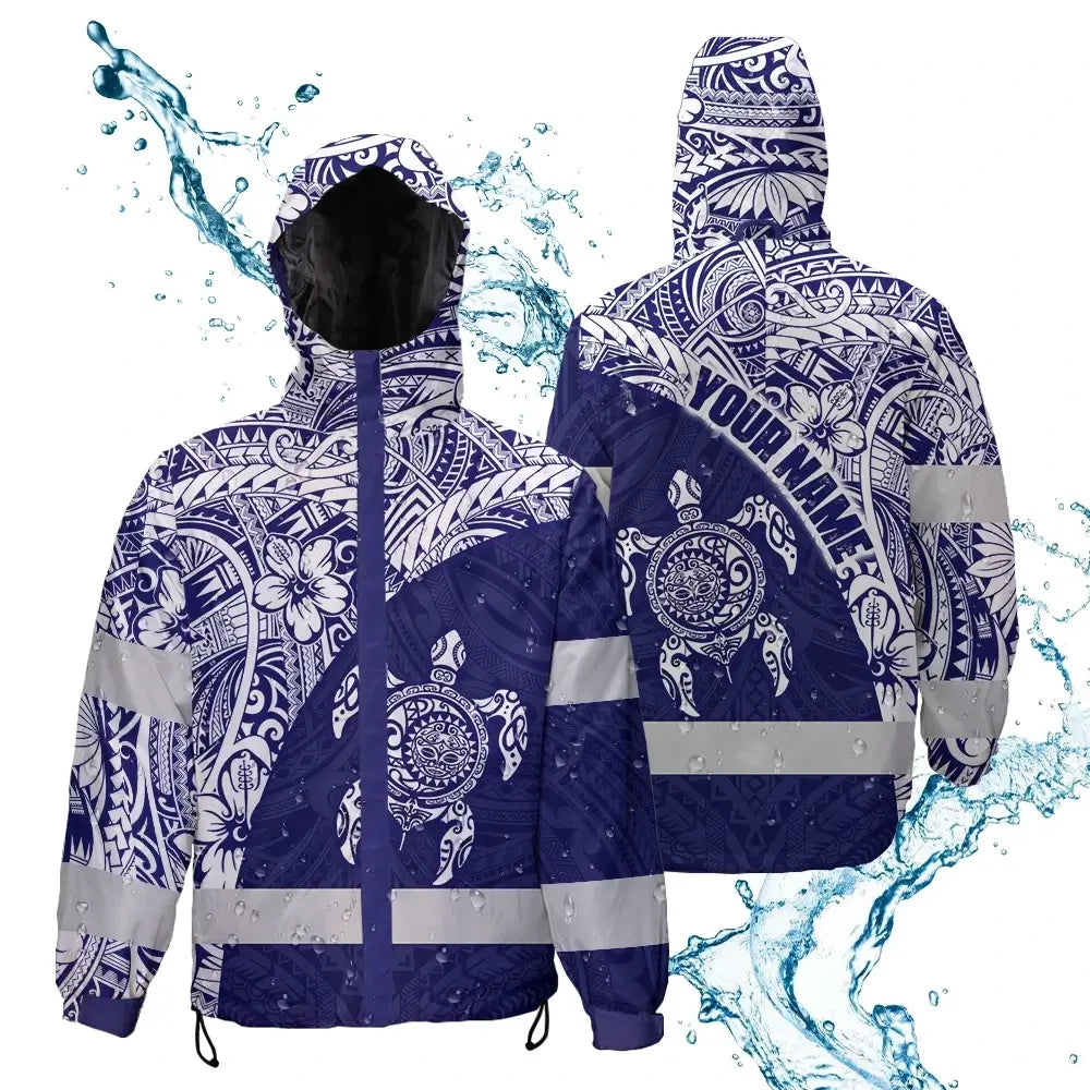 Hi Vis Jacket Waterproof Reflective Tapes Gradient Turtle Hawaiian Polynesian Tribal Custom Name