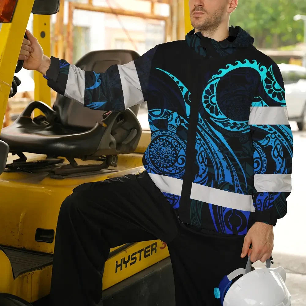 Hi Vis Jacket Waterproof Reflective Tapes Gradient Turtle Hawaiian Polynesian Tribal Custom Name