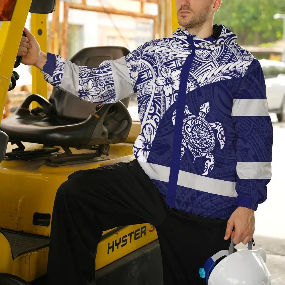 Hi Vis Jacket Waterproof Reflective Tapes Gradient Turtle Hawaiian Polynesian Tribal Custom Name