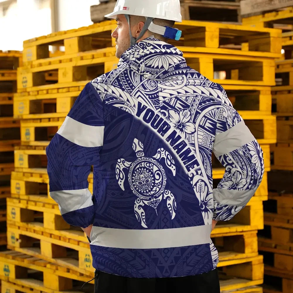 Hi Vis Jacket Waterproof Reflective Tapes Gradient Turtle Hawaiian Polynesian Tribal Custom Name