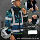 Hi Vis Jacket Waterproof Reflective Tapes Gradient Turtle Hawaiian Polynesian Tribal Custom Name Safety Workwear For Workers, Truckers, Operators