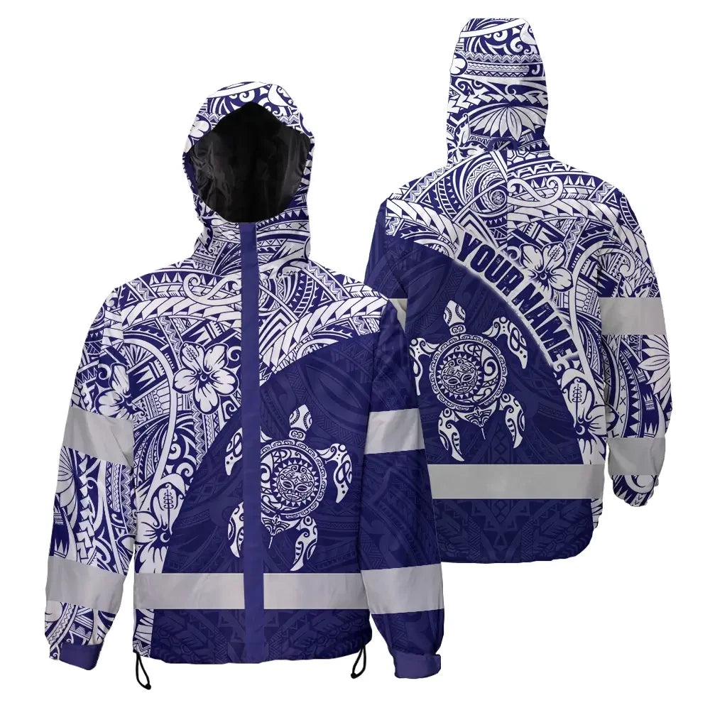 Hi Vis Jacket Waterproof Reflective Tapes Gradient Turtle Hawaiian Polynesian Tribal Custom Name
