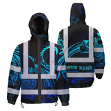 Hi Vis Jacket Waterproof Reflective Tapes Gradient Turtle Hawaiian Polynesian Tribal Custom Name Safety Workwear For Workers, Truckers, Operators