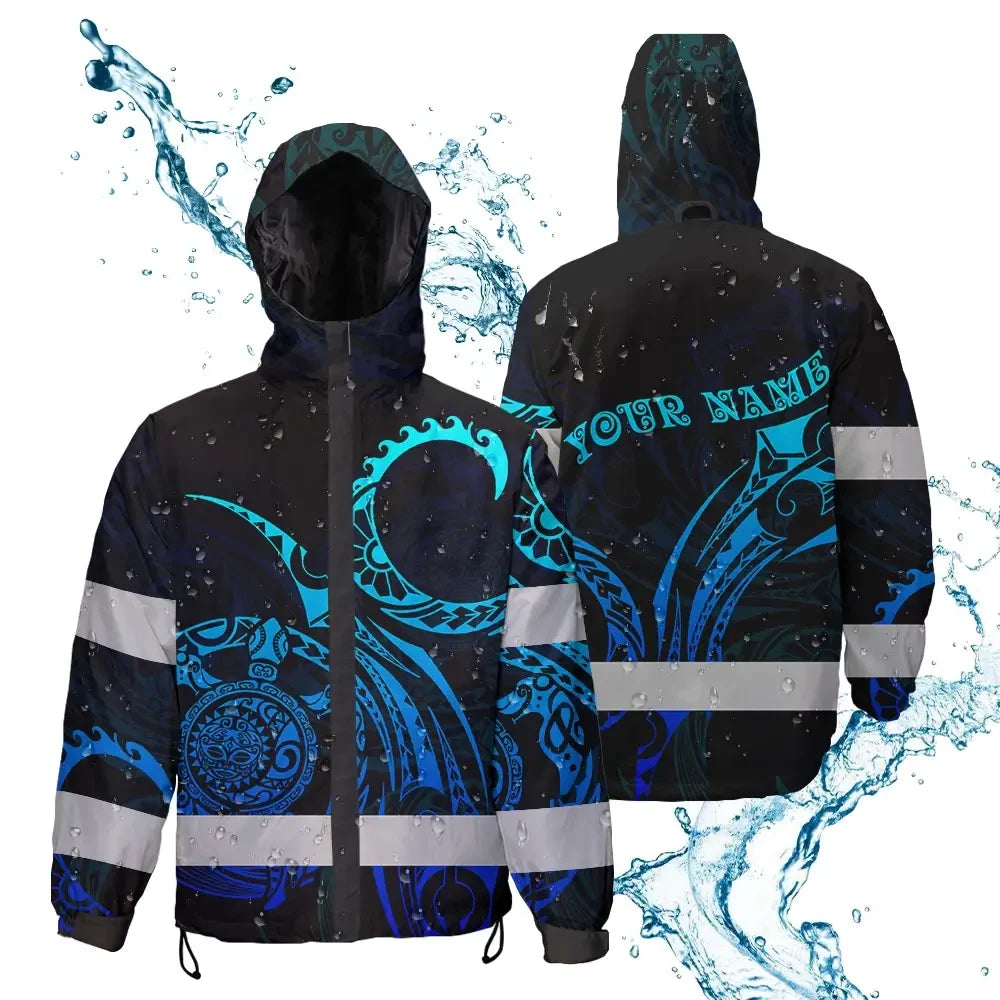 Hi Vis Jacket Waterproof Reflective Tapes Gradient Turtle Hawaiian Polynesian Tribal Custom Name