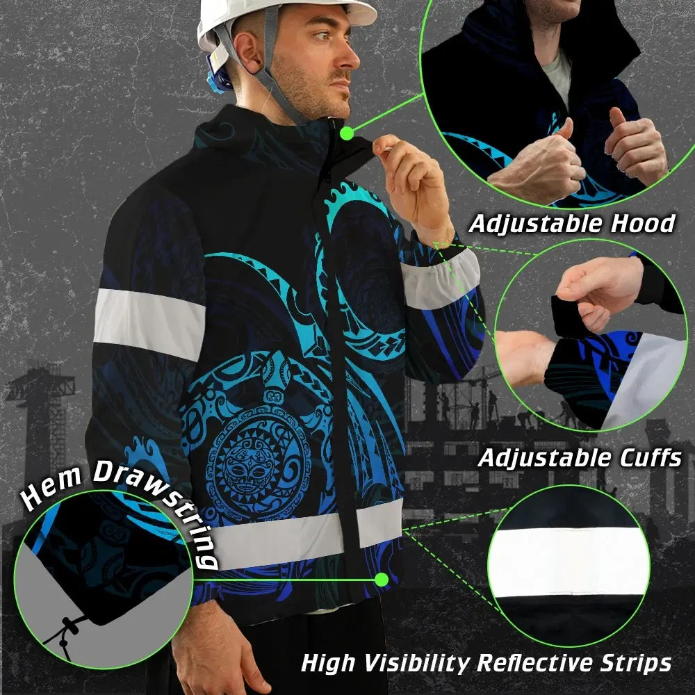 Hi Vis Jacket Waterproof Reflective Tapes Gradient Turtle Hawaiian Polynesian Tribal Custom Name