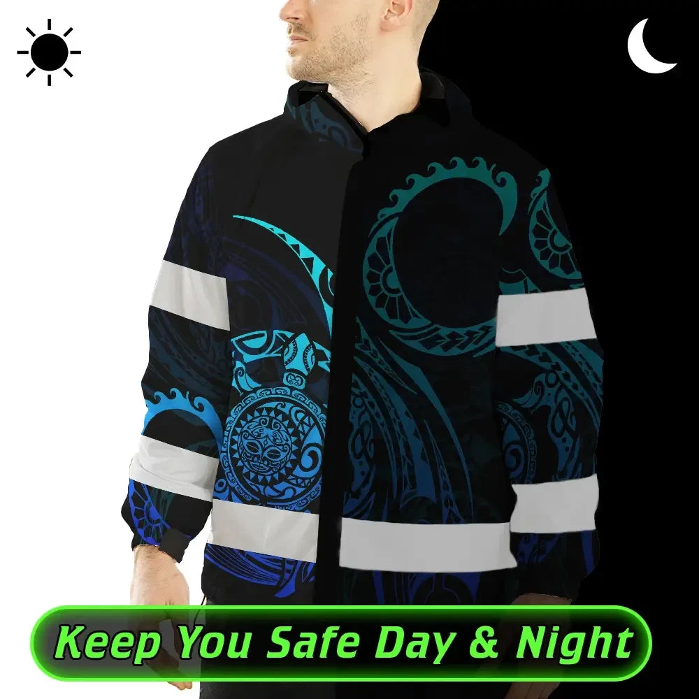 Hi Vis Jacket Waterproof Reflective Tapes Gradient Turtle Hawaiian Polynesian Tribal Custom Name
