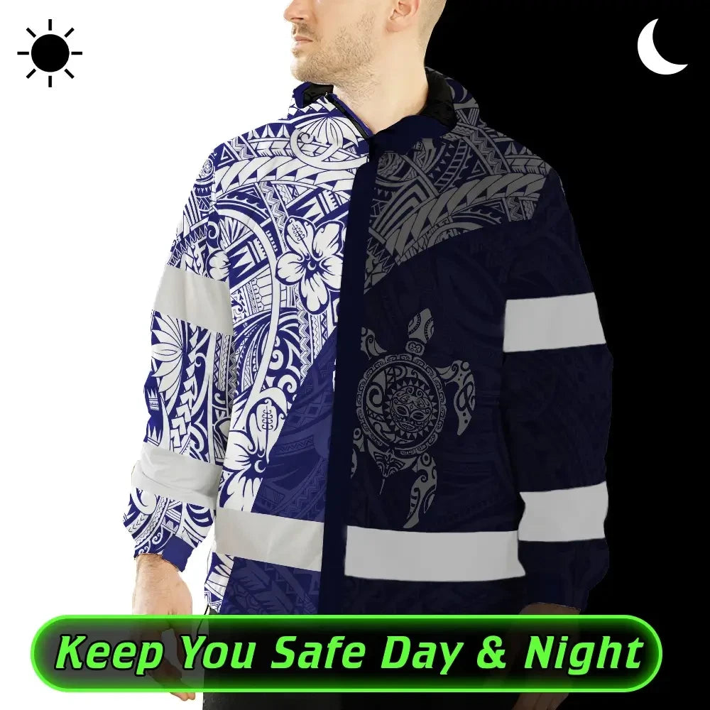 Hi Vis Jacket Waterproof Reflective Tapes Gradient Turtle Hawaiian Polynesian Tribal Custom Name