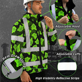 Hi Vis Jacket Waterproof Reflective Tapes Green Neon Flowers 3 Custom Name Safety Workwear For Workers, Truckers, Operators