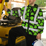 Hi Vis Jacket Waterproof Reflective Tapes Green Neon Flowers 3 Custom Name Safety Workwear For Workers, Truckers, Operators