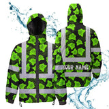 Hi Vis Jacket Waterproof Reflective Tapes Green Neon Flowers 3 Custom Name Safety Workwear For Workers, Truckers, Operators