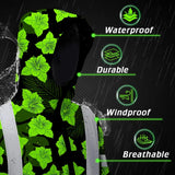 Hi Vis Jacket Waterproof Reflective Tapes Green Neon Flowers 3 Custom Name Safety Workwear For Workers, Truckers, Operators