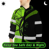 Hi Vis Jacket Waterproof Reflective Tapes Green Neon Hawaii Custom Name Safety Workwear For Workers, Truckers, Operators