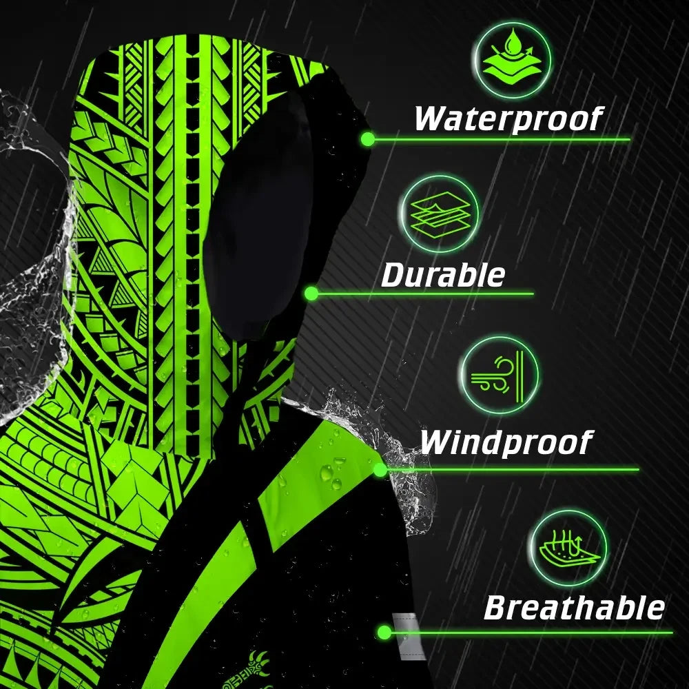 Hi Vis Jacket Waterproof Reflective Tapes Green Neon Hawaii Custom Name Safety Workwear For Workers, Truckers, Operators