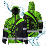 Hi Vis Jacket Waterproof Reflective Tapes Green Neon Hawaii Custom Name Safety Workwear For Workers, Truckers, Operators