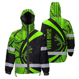 Hi Vis Jacket Waterproof Reflective Tapes Green Neon Hawaii Custom Name Safety Workwear For Workers, Truckers, Operators