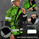 Hi Vis Jacket Waterproof Reflective Tapes Green Neon Hawaii Custom Name Safety Workwear For Workers, Truckers, Operators