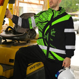 Hi Vis Jacket Waterproof Reflective Tapes Green Neon Hawaii Custom Name Safety Workwear For Workers, Truckers, Operators