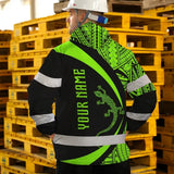 Hi Vis Jacket Waterproof Reflective Tapes Green Neon Hawaii Custom Name Safety Workwear For Workers, Truckers, Operators