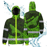Hi Vis Jacket Waterproof Reflective Tapes Green Neon Hawaii Whale Custom Name Safety Workwear For Workers, Truckers, Operators