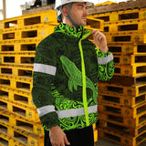 Hi Vis Jacket Waterproof Reflective Tapes Green Neon Hawaii Whale Custom Name Safety Workwear For Workers, Truckers, Operators