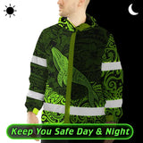 Hi Vis Jacket Waterproof Reflective Tapes Green Neon Hawaii Whale Custom Name Safety Workwear For Workers, Truckers, Operators