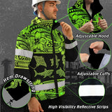 Hi Vis Jacket Waterproof Reflective Tapes Green Neon Hawaiian Polynesian Tribal Custom Name Safety Workwear For Workers, Truckers, Operators