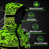 Hi Vis Jacket Waterproof Reflective Tapes Green Neon Hawaiian Polynesian Tribal Custom Name Safety Workwear For Workers, Truckers, Operators