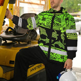 Hi Vis Jacket Waterproof Reflective Tapes Green Neon Hawaiian Polynesian Tribal Custom Name Safety Workwear For Workers, Truckers, Operators