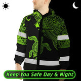 Hi Vis Jacket Waterproof Reflective Tapes Green Neon Turtle Hawaii Custom Name Safety Workwear For Workers, Truckers, Operators