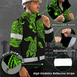 Hi Vis Jacket Waterproof Reflective Tapes Green Neon Turtle Hawaii Custom Name Safety Workwear For Workers, Truckers, Operators