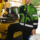 Hi Vis Jacket Waterproof Reflective Tapes Green Neon Turtle Hawaii Custom Name Safety Workwear For Workers, Truckers, Operators