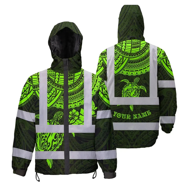 Green Turtle Flower Hi-Vis Waterproof Jacket