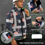 Hi Vis Jacket Waterproof Reflective Tapes Hawaii Flamingo 2 Custom Name Safety Workwear For Workers, Truckers, Operators
