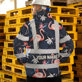 Hi Vis Jacket Waterproof Reflective Tapes Hawaii Flamingo 2 Custom Name Safety Workwear For Workers, Truckers, Operators