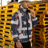 Hi Vis Jacket Waterproof Reflective Tapes Hawaii Flamingo 2 Custom Name Safety Workwear For Workers, Truckers, Operators