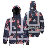 Hi Vis Jacket Waterproof Reflective Tapes Hawaii Flamingo 2 Custom Name Safety Workwear For Workers, Truckers, Operators