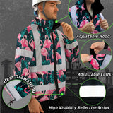 Hi Vis Jacket Waterproof Reflective Tapes Hawaii Flamingo Custom Name Safety Workwear For Workers, Truckers, Operators