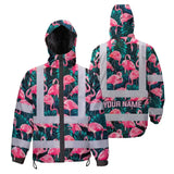 Hi Vis Jacket Waterproof Reflective Tapes Hawaii Flamingo Custom Name Safety Workwear For Workers, Truckers, Operators