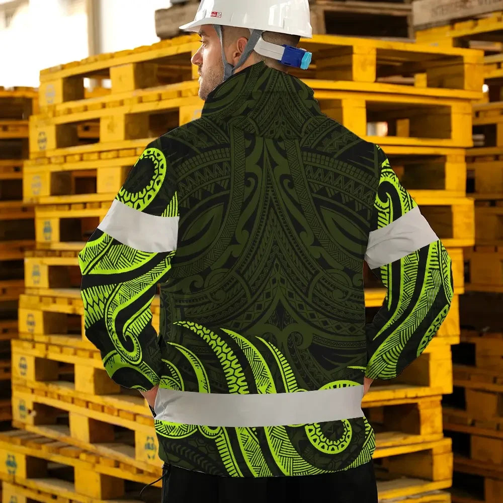 Hi Vis Jacket Waterproof Reflective Tapes Hawaiian Polynesian Tribal Custom Name