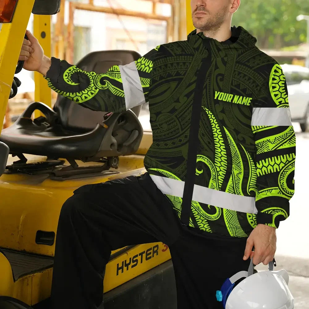 Hi Vis Jacket Waterproof Reflective Tapes Hawaiian Polynesian Tribal Custom Name