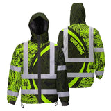Hi Vis Jacket Waterproof Reflective Tapes Hawaiian Polynesian Tribal Custom Name Safety Workwear For Workers, Truckers, Operators