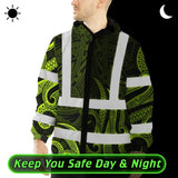 Hi Vis Jacket Waterproof Reflective Tapes Hawaiian Polynesian Tribal Custom Name Safety Workwear For Workers, Truckers, Operators