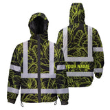 Hi Vis Jacket Waterproof Reflective Tapes Lime Neon Flowers Custom Name Safety Workwear For Workers, Truckers, Operators
