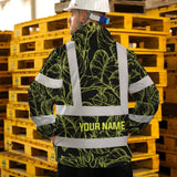 Hi Vis Jacket Waterproof Reflective Tapes Lime Neon Flowers Custom Name Safety Workwear For Workers, Truckers, Operators