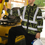 Hi Vis Jacket Waterproof Reflective Tapes Lime Neon Flowers Custom Name Safety Workwear For Workers, Truckers, Operators